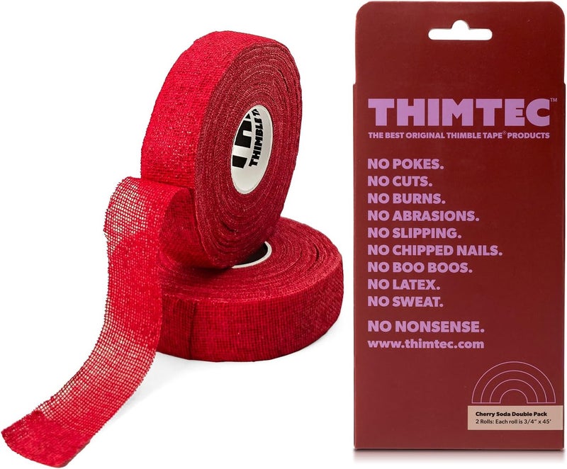 THIMTEC - The Original Thimble Tape for Hand Sewing - Fully Adjustable Nail & Finger Protector - A Smarter Alternative to Classic Knitting Thimbles - Cherry Soda, 2-Pack - Image 1